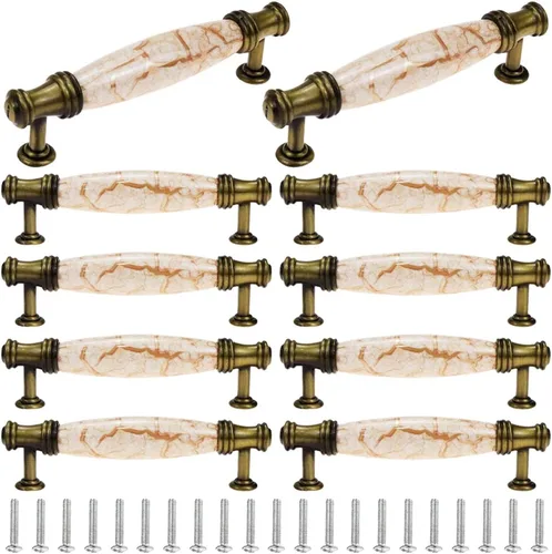 FarFarBoat - 10 tiradores de porcelana de bronce antiguo para cajones, herrajes de cerámica para gabinetes, 3.8 pulgadas (3.780 in), asas de patrón