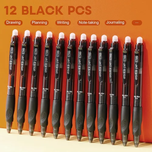 Miniatura 5 de Paquete de 12 bolígrafos de gel borrables Clicker, punta fina (0.020 pulgadas), tinta negra con borrador, hace que desaparezcan los errores, agarre
