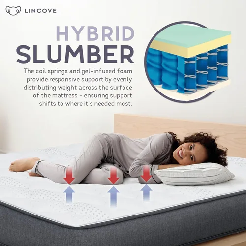 Miniatura 6 de Lincove Colchón híbrido de resorte de 12 pulgadas y espuma viscoelástica, colchón de firmeza media, certificado CertiPUR-US, cama en una caja