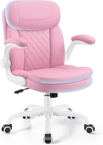 Miniatura 10 de Silla de oficina de cuero, sillas de escritorio de computadora de poliuretano mejoradas con cojín de asiento de doble capa y reposaespaldas, Negro