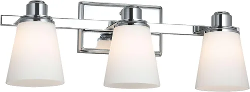 XiNBEi Lighting XB-W220-3-CH - Lámpara de tocador de baño de cristal ópalo sobre el espejo, 3 lámparas de baño cromadas con vidrio blanco,