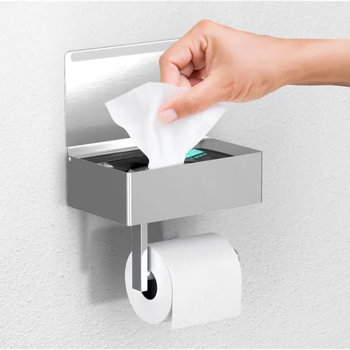 Miniatura 18 de Day Moon™ Soporte de pared para papel higiénico blanco mate, soporte giratorio moderno para rollo de papel higiénico