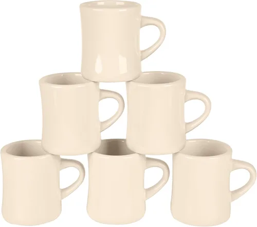 BYCNZB Juego de 6 tazas de café de cerámica de 11 onzas para restaurante, comedor, granja, cafetería, hogar (crema)