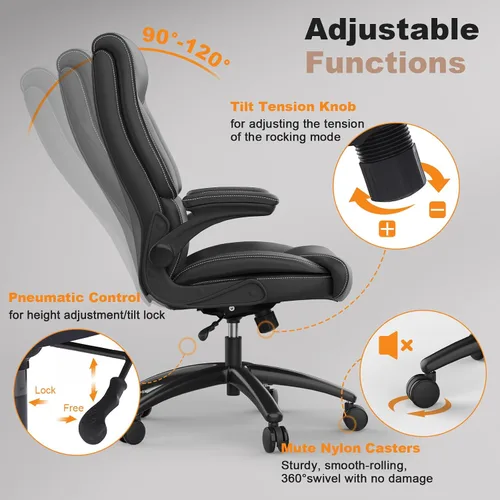 Miniatura 6 de Youhauchair Silla de oficina ergonómica grande y alta, silla de escritorio ejecutiva de piel sintética de 500 libras con soporte lumbar