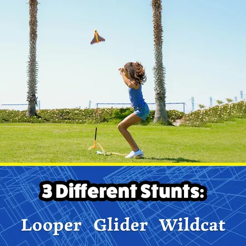 Miniatura 3 de Stomp Rocket Juguete Lanzador de Avión de Acrobacias para Niños - 3 Aviones de Juguete de Espuma Vuelan Más de 100 Pies - Trucos Únicos y Soporte