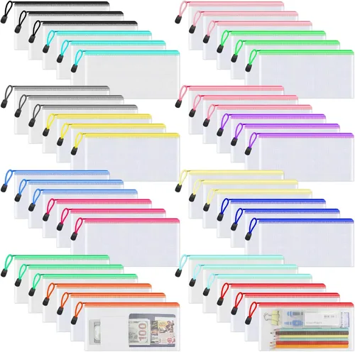 Miniatura 11 de Umriox Bolsa transparente para lápices, 9.2 x 4.7 pulgadas (10 colores, 20 paquetes), bolsas para lápices A6 con cremallera a granel, bolsa de malla