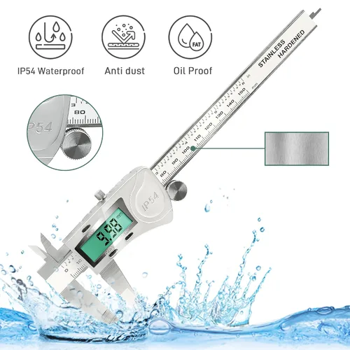Miniatura 2 de Calibre digital electrónico de Vernier, herramienta de medición, micrometro electrónico impermeable IP54, calibre de vernier de acero inoxidable