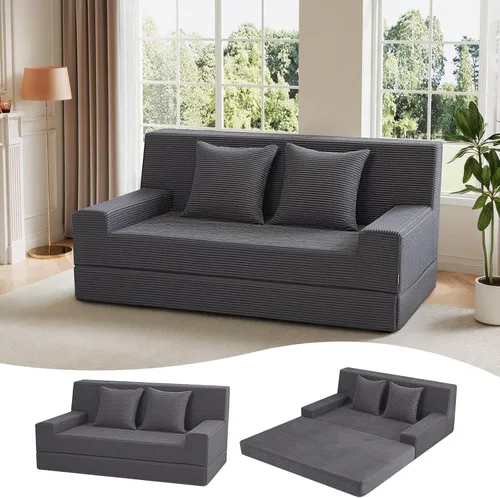 Miniatura 10 de MeMoreCool Sofá cama plegable sin huesos, sofá biplaza convertible de 59 pulgadas, sofá cama plegable de pana 2 en 1 para sala de estar pequeña