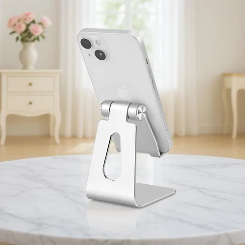 Miniatura 6 de Soporte ajustable del teléfono celular de la aleación de aluminio,Soporte del muelle del teléfono de escritorio, plata Plateado
