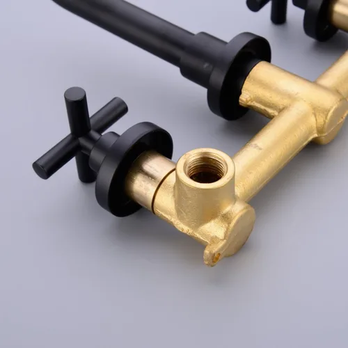 Miniatura 6 de TRUSTMI Grifo de baño de latón negro mate montado en la pared, doble mango cruzado grifo de lavabo en pared y válvula áspera incluida