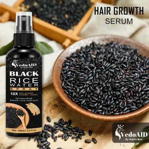 Miniatura 2 de Spray de agua de arroz negro para el crecimiento del cabello, suero orgánico para el cabello con aceite de ricino y raíz de jengibre, fortalece