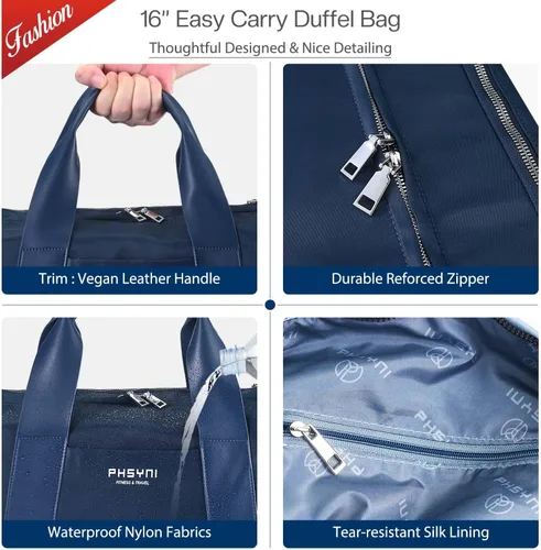 Miniatura 4 de Bolsa compacta de gimnasio deportiva para mujer, bonita bolsa de lona con bolsillo húmedo y compartimento para zapatos, bolsa de entrenamiento