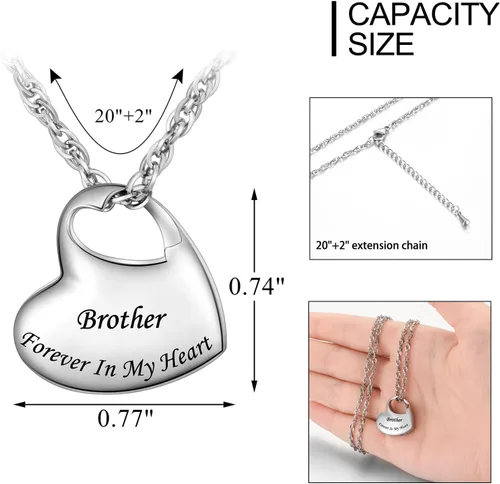 Miniatura 2 de abooxiu Collares de urna de corazón para cenizas, collar de cremación para cenizas para la familia, joyería de cremación de acero inoxidable