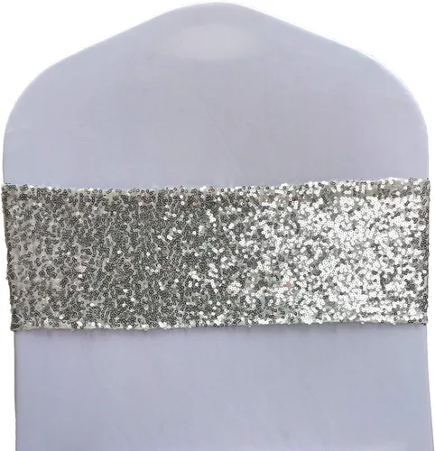 Miniatura 7 de Fajas para sillas de lentejuelas de alta elasticidad con brillantes y suaves, material de lentejuelas brillantes, lazos para sillas de fiestas