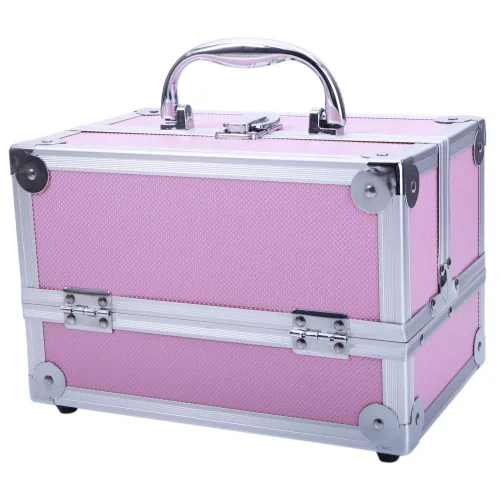 Miniatura 9 de Estuche de tren de maquillaje portátil profesional, estuche de aluminio para maquillaje, joyero, organizador de almacenamiento de cosméticos con Rosa