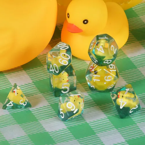 Miniatura 5 de Dados de pato poliédricos y RPG dados DND con pato dentro poliédrico rollo juego juego D20 dados 7 piezas