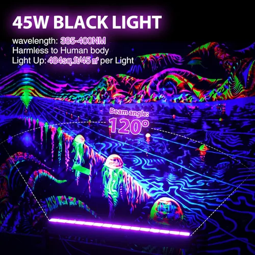 Miniatura 3 de Barra de luz LED negra de 45 W, luces negras para fiesta brillante, luz negra impermeable con enchufe e interruptor, luz de Halloween