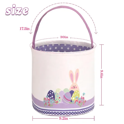 Miniatura 2 de LessMo - Canasta de conejito para huevos de Pascua, color púrpura, bonita, personalizable, de lona y algodón, canasta para búsqueda de huevos