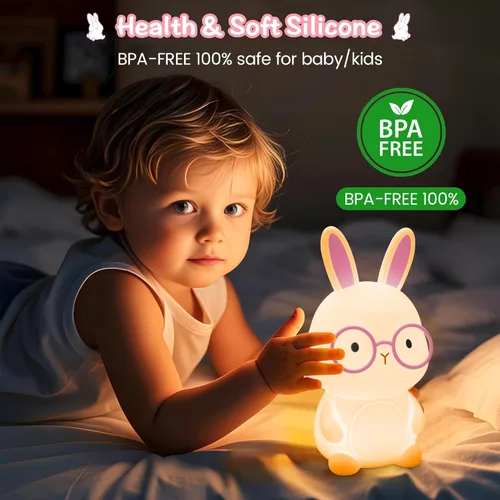 Miniatura 5 de FAMIDUO Luz nocturna de conejo, lámpara de conejo para niños, luz nocturna LED recargable para regalo de Pascua, lámpara de noche de silicona