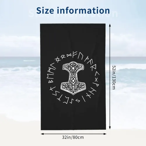 Miniatura 4 de Vikings Mjolnir and Rune Wheel - Toalla de playa absorbente con símbolo de mitología nórdica, toallas de playa de gran tamaño, súper 32 x 52 pulgadas