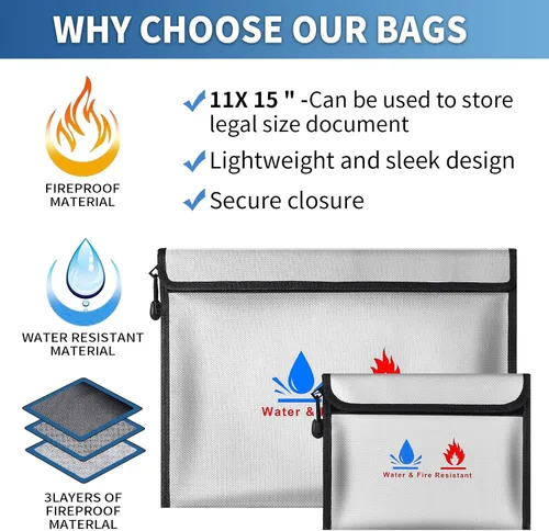 Miniatura 7 de Bolsas de documentos resistentes al fuego, incluyendo un juego de bolsas de seguridad resistentes al fuego, de 15 x 11 pulgadas y 9 x 7 pulgadas