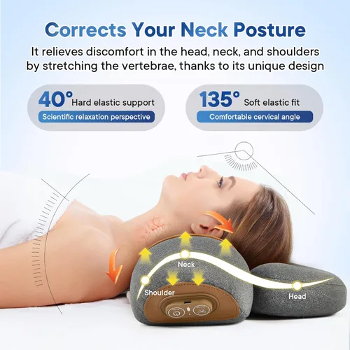 Miniatura 3 de Almohada eléctrica masajeadora de cuello para aliviar el dolor de tejido profundo, dispositivo de tracción cervical recargable 3 en 1 con calor