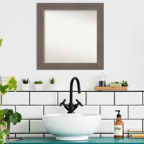 Miniatura 4 de Amanti Art Espejo de pared personalizado no biselado (24.5 x 24.5 pulgadas), marco gris marrón alta, varios tamaños personalizados, espejo de baño
