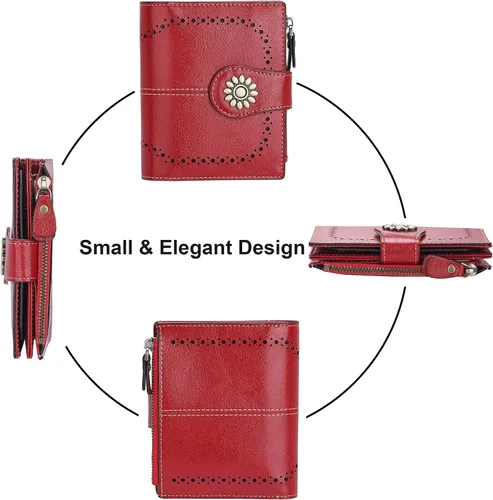 Miniatura 3 de Lavemi Cartera de cuero para mujer, pequeña, compacta, con bloqueo RFID, con bolsillo con cremallera