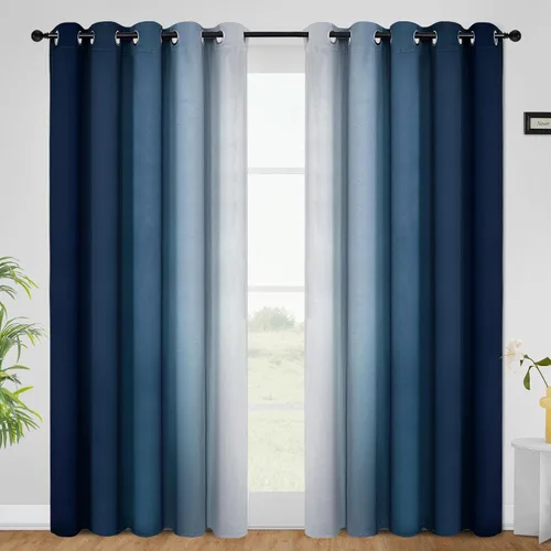 Miniatura 54 de COSVIYA Cortinas 100% Opacas Azul Degradado con Lazos Ajustables para Cocina Aislamiento Térmico Oscurecimiento de Habitación Cenefa con Bolsillo