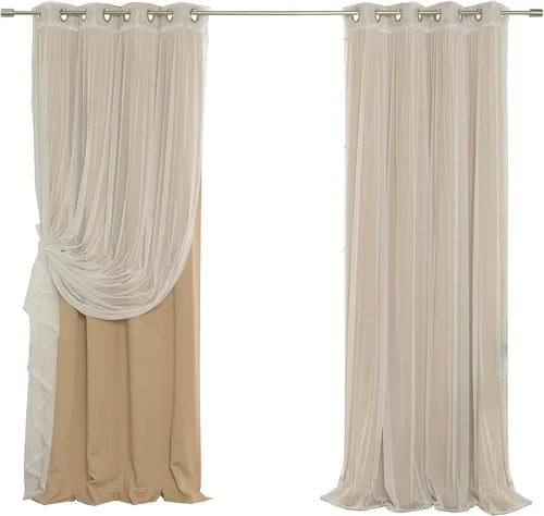 Miniatura 44 de Best Home Fashion Mix and Match - Juego de 4 cortinas de tul transparente y opacas, con ojales de acero inoxidable y níquel Rosa empolvado