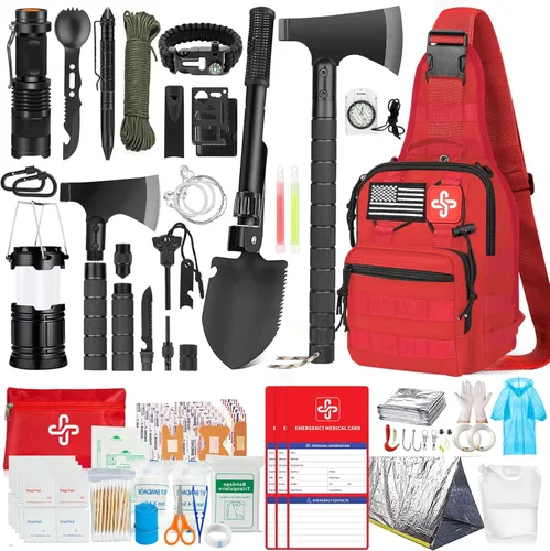 Miniatura 10 de Kit de supervivencia, 262 piezas de equipo y suministros de supervivencia con bolsa de kit de primeros auxilios y bolsa bandolera, kit de emergencia