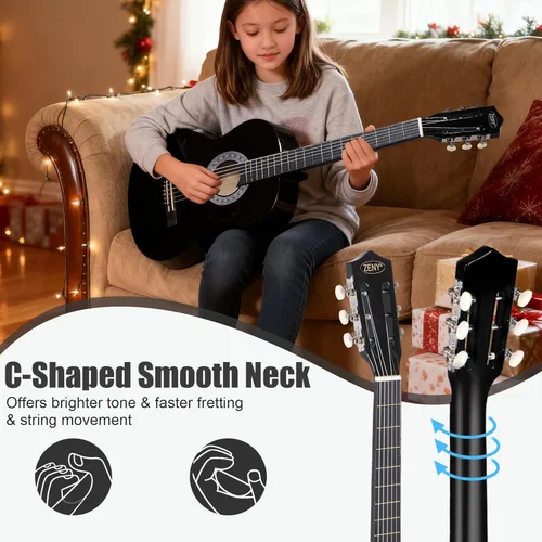 Miniatura 3 de Zeny Nueva Guitarra Acústica de 38 pulgadas para principiantes con funda para guitarra, correa, afinador y púa, Negro