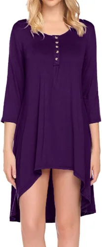 Miniatura 2 de Naggoo - Camiseta de manga 34 para mujer, diseño holgado y largo tipo túnica con cuello en V, botones, dobladillo asimétrico, casual, tallas S a 3XL