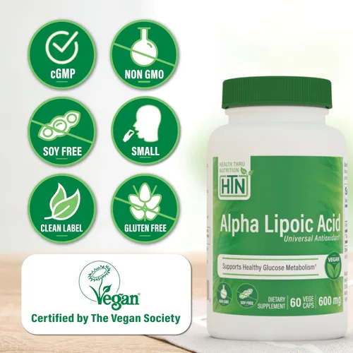Miniatura 3 de Health Thru Nutrition Ácido alfa lipoico 600 mg, 60 porciones, certificado vegano, antioxidante universal, sin OMG, probado por terceros