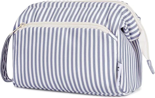 Miniatura 20 de Narwey - Bolsa grande de maquillaje con cremallera de apertura completa, organizador de cosméticos de viaje para mujeres y niñas, Azul grisáceo.