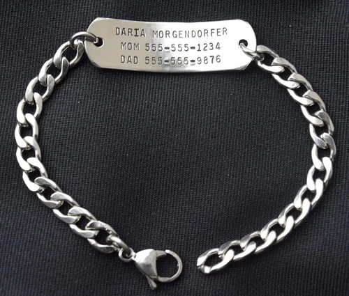 Miniatura 3 de Pulsera de identificación ajustable personalizada para niños y adultos Acero inoxidable Sin gemas
