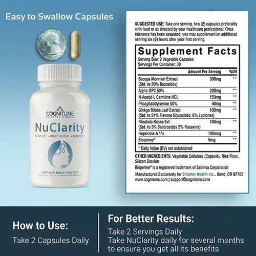 Miniatura 5 de NuClarity - Suplemento Premium para la Función Cerebral Natural - #1 Focus, Energy, Memory Booster - Salud Mental, Claridad y Apoyo Cognitivo