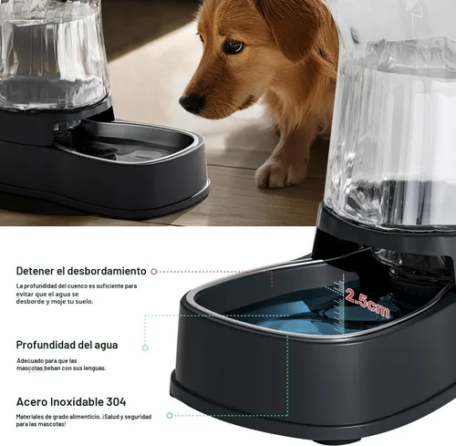 Miniatura 4 de Dispensador automático de agua por gravedad para perros, tazón dispensador de agua de acero inoxidable de 1 galón para perros y gatos, dispensador