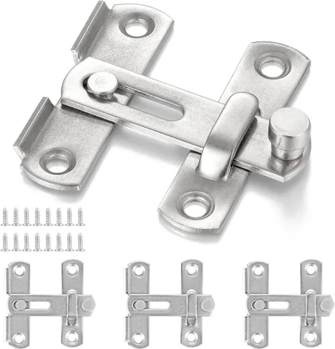 Miniatura 5 de INIRET Paquete de 4 pestillos para puerta de granero, 1.89 x 1.89 pulgadas, acero inoxidable de níquel cepillado para mascotas, pestillo de puerta