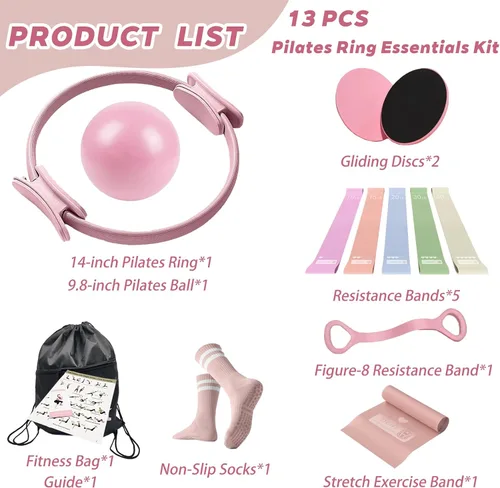 Miniatura 2 de Kit Esencial de Anillo de Pilates para Mujeres, Cremas Macaron Suaves - Set de Equipo de Ejercicio de Yoga para Entrenamientos en Casa con Círculo