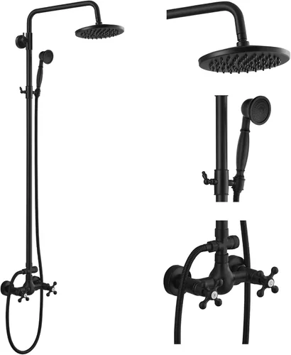 gotonovo Juego de grifería de ducha de baño expuesto, accesorio de ducha, cabezal de ducha tipo lluvia de 8 pulgadas, ducha de mano, mango cruzado,
