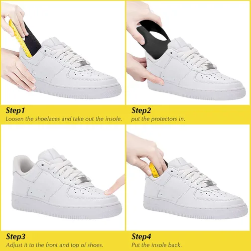 Miniatura 2 de 6 pares de protectores de arrugas para zapatillas: Air Force 1, Jordan 1, Jordan 4, Dunks y más, talla 3-15, Negro + Blanco