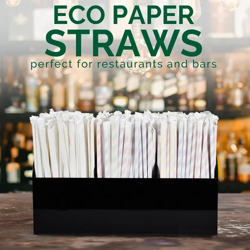 Miniatura 4 de Pajitas de papel desechables envueltas individualmente de 7.75 x 0.24 pulgadas, rayas coloridas [400 unidades] - biodegradables ecológicos