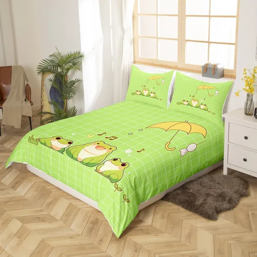 Miniatura 3 de Castle Fairy Juego de ropa de cama con diseño de rana, tamaño individual, funda de edredón de animales verdes de dibujos animados para niños