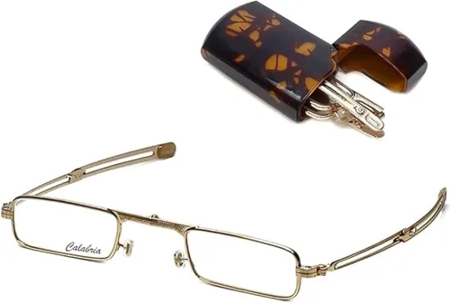 Miniatura 2 de Calabria Mini gafas de lectura plegables de metal con lente de cristal Corning para hombre y mujer, lector de bolsillo para viajes, plegable, funda