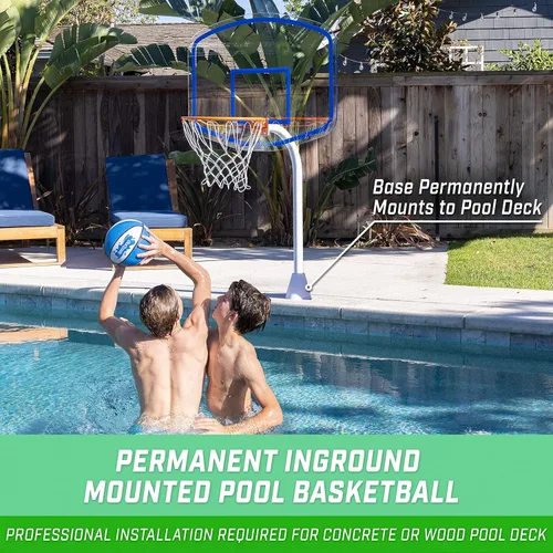 Miniatura 2 de GoSports Juego de baloncesto de piscina enterrada Elite montado en la cubierta con borde regulador, 2 pelotas de baloncesto y bomba - Elige tu