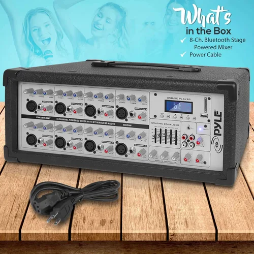 Miniatura 7 de Pyle PMX840BT Mezclador de escenario con alimentación de 800W con Bluetooth - Sistema de sonido de audio profesional de 8 canales con reproductor
