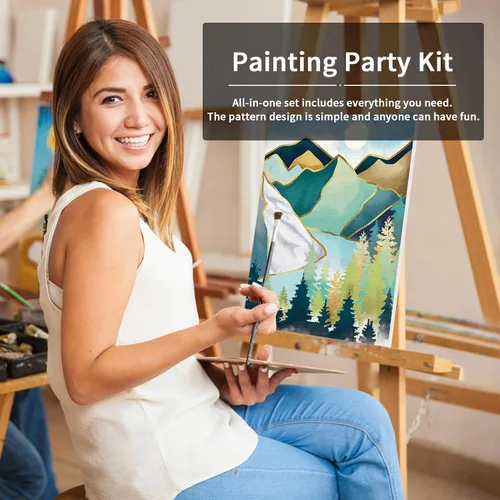 Miniatura 3 de Paquete de 8 lienzos predibujados para pintar para adultos y niños, kit de suministros para fiesta de pintar y sorber, juego de pintura