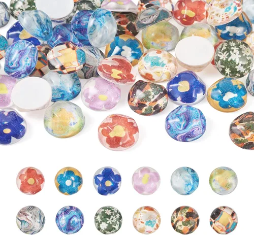 Miniatura 21 de Craftdady Cuentas de flores de resina, 72 piezas de cabujones de flores kawaii con parte trasera plana, 2 estilos, sin agujero, cuentas de rosas
