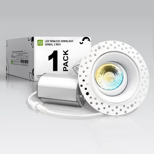 Miniatura 17 de ASD Luces LED empotrables sin moldura de 1 pulgada, 7W 120V Triac redondas para uso comercial, iluminación regulable sin lata para techo con caja